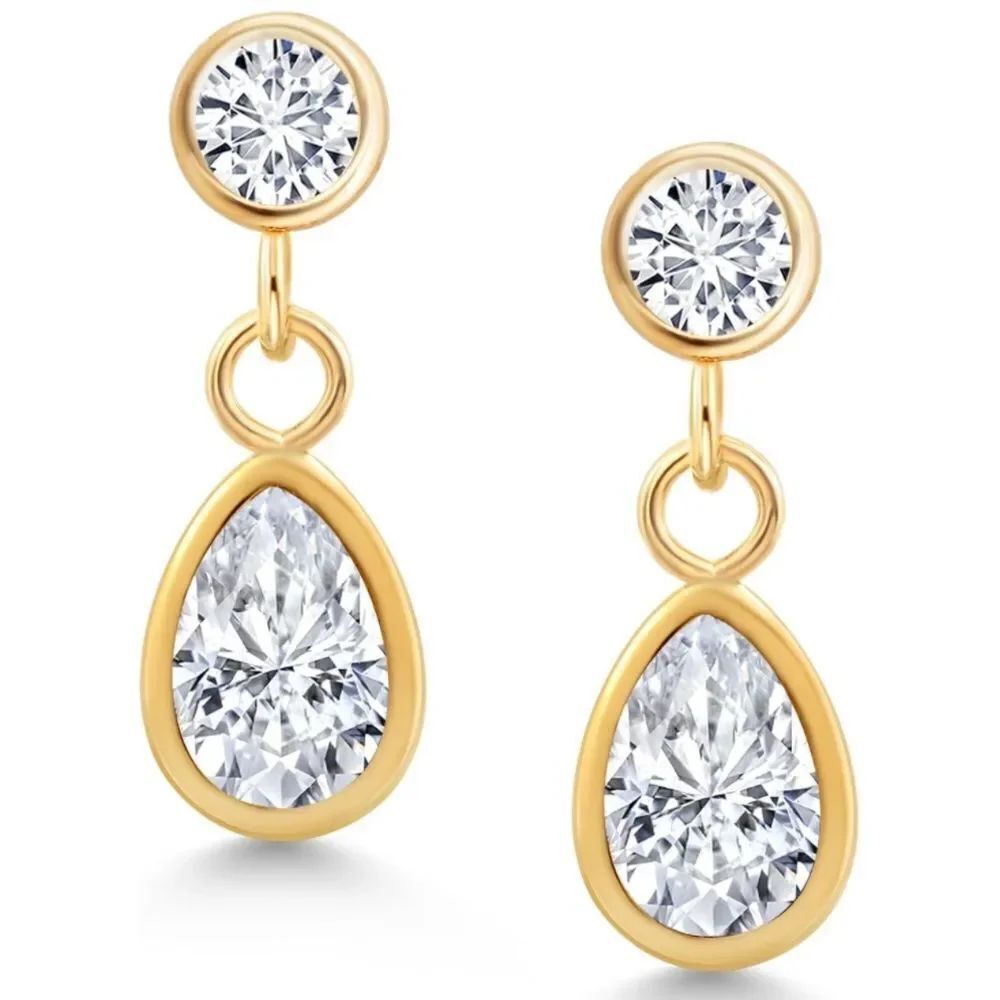 14K Yellow Gold with 0.80 Cttw White Moissanite and White Diamond Post Earrings